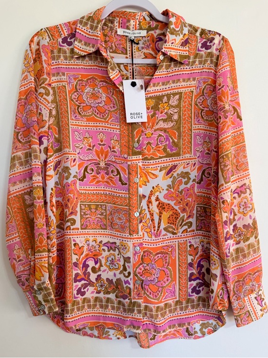 Rose & Olive Tops - Rose & Olive Pink and Orange Floral Blouse